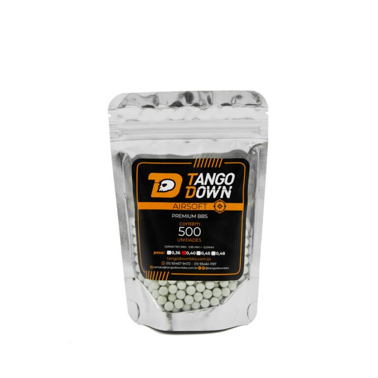 BBs Bolinhas Premium Airsoft 6mm 0,40g 500 Unidades - Tango Down - Hit Airsoft Brasil