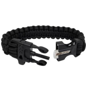 Pulseira Paracord Original Bússola Apito Lâmina - PRETO - Hit Airsoft Brasil