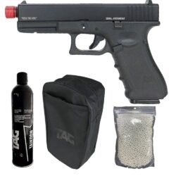 Combo Pistola Airsoft GBB Glock G17 Raven + Green Gas + BBs + Case Carry