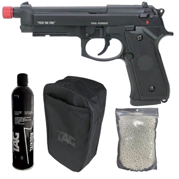 Combo Pistola Airsoft GBB M92 Savage + Green Gas + BBs + Case Carry