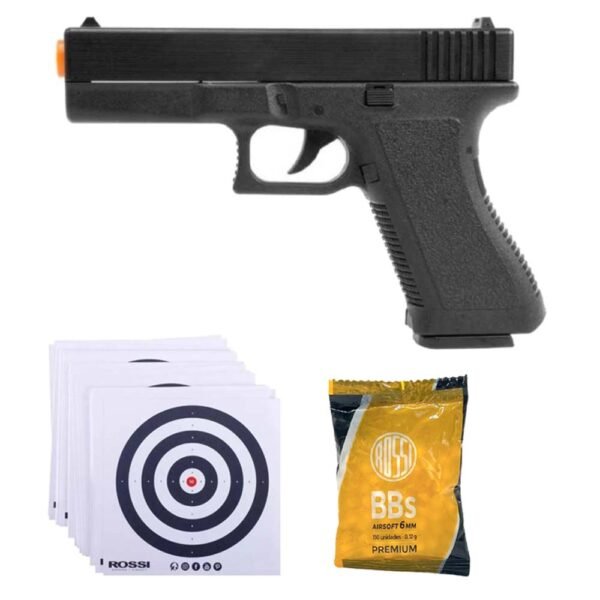 Kit Pistola Airsoft Spring (Mola) Glock V307 + BBs + Alvos