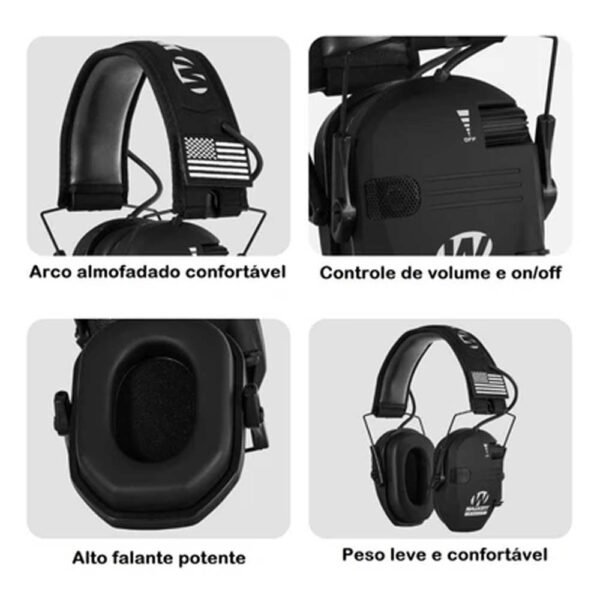 Abafador Auricular Eletronico Walkers Razor Preto - Imagem 3