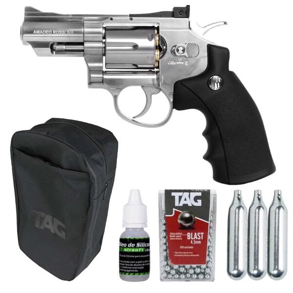 Kit Revolver de Airgun 708s 2'' Co2 4,5mm + Case + Esferas + CO2 + Silicone