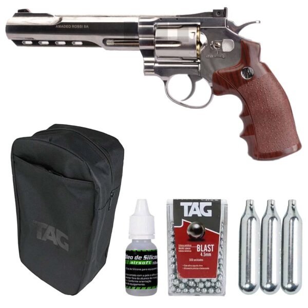 Kit Revolver de Airgun CO2 W702s 6'' 4,5mm + Case + Esferas + Co2 + Silicone