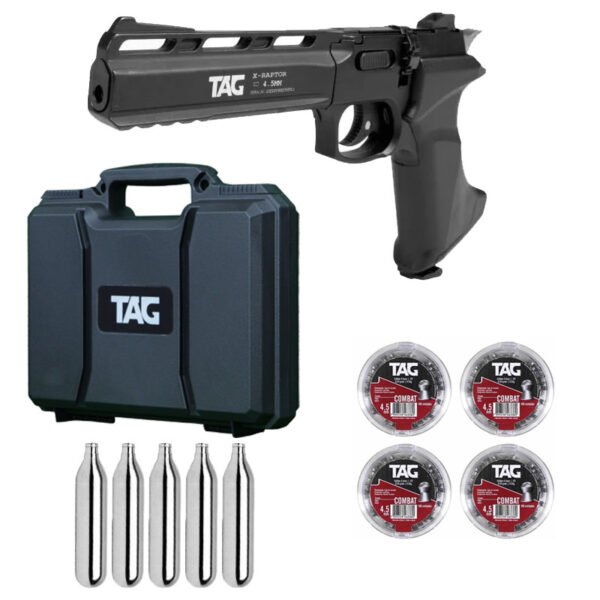 Pistola Airgun CO2 Raphtor 4,5mm + Maleta + Chumbinho + CO2