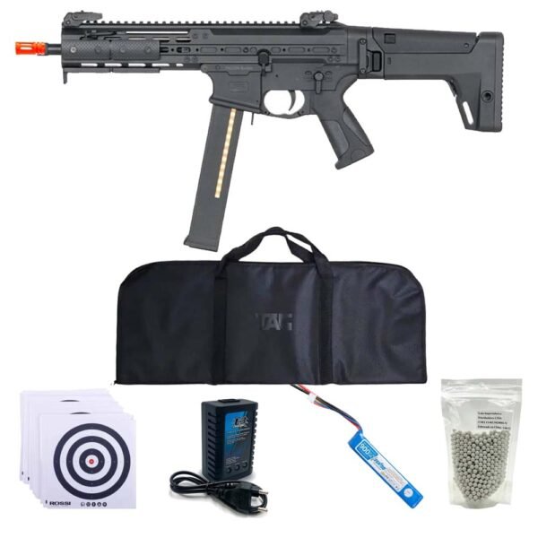 MegaKit Airsoft Aeg M917 UTR 45 Eletrônica + Case + Bateria + Carregador + BBs + Alvos