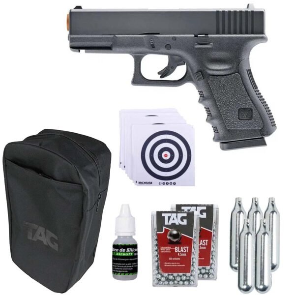 MegaKit Pistola Airgun CO2 Glock G11 4,5mm + Case + Esferas + CO2 + Silicone + Alvos