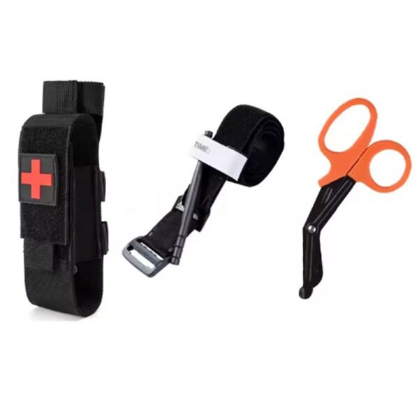 Kit Bolso Preto + Torniquete + Tesoura Primeiros Socorros