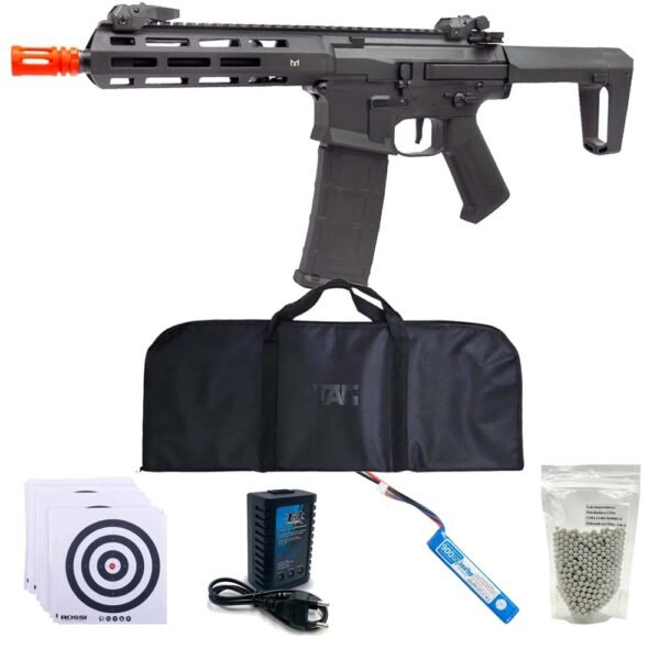 MegaKit Airsoft AEG M4 Bradok Eletrônica + Case + Bateria + Carregador + Bbs + Alvos