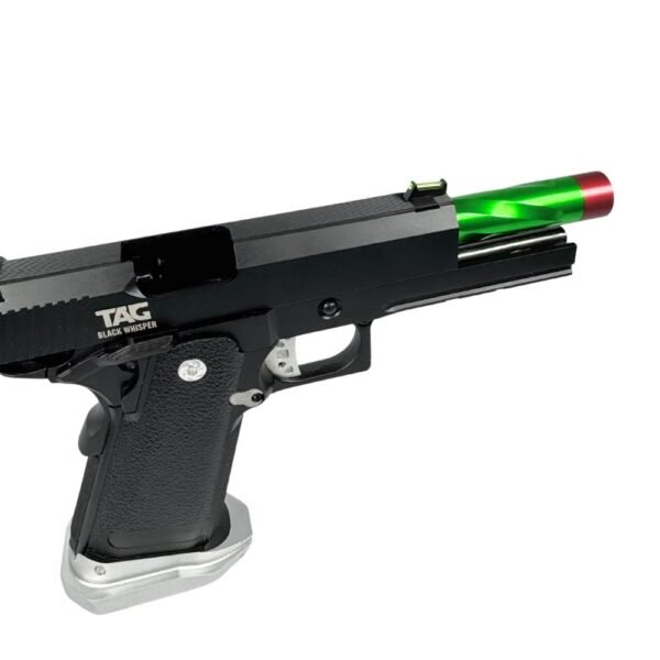 Pistola Airsoft GBB Hi Capa Black Whisper Custom Verde e Prata Metal Blowback TAG - Imagem 2