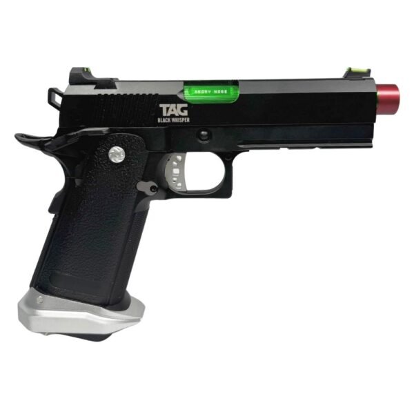 Pistola Airsoft GBB Hi Capa Black Whisper Custom Verde e Prata Metal Blowback TAG