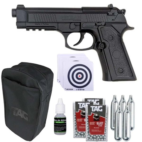 Megakit Pistola Airgun CO2 4,5mm CP92 + Case + Esferas + CO2 + Silicone + Alvos
